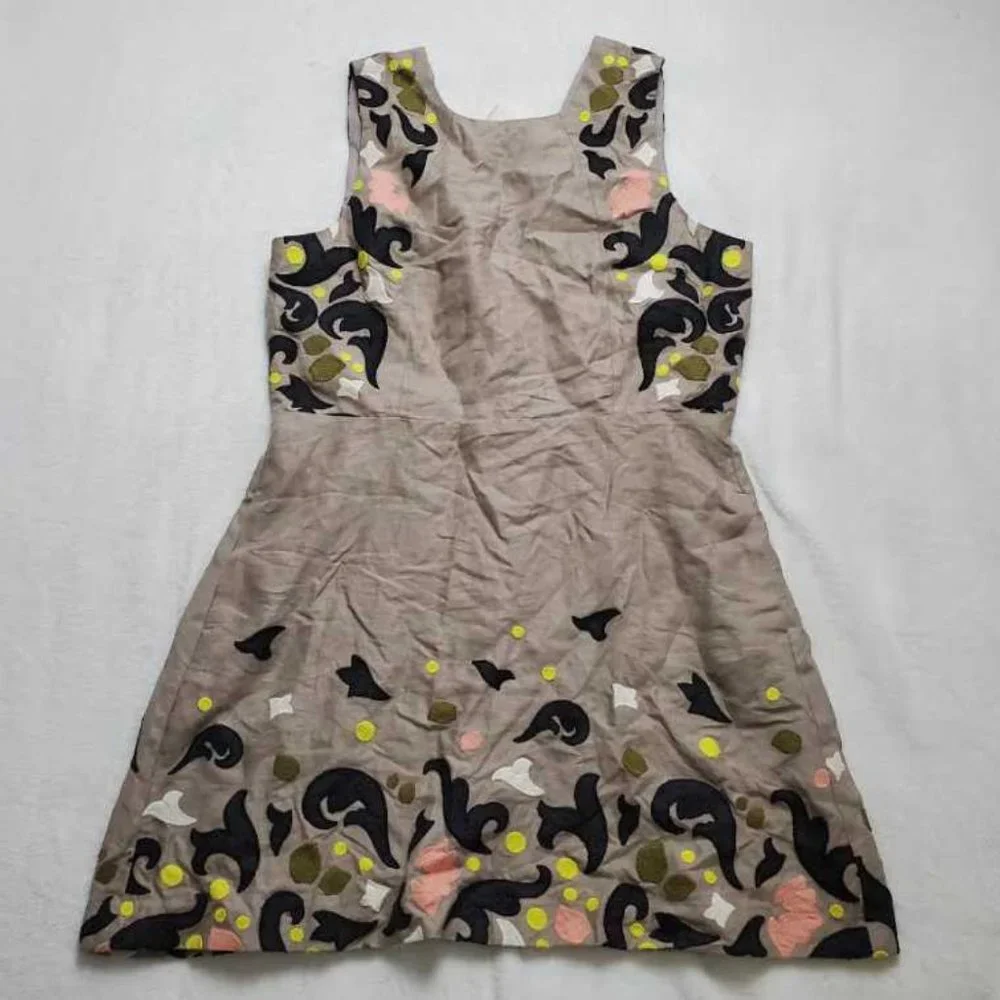 NEW 16 BANANA REPUBLIC HERITAGE COLLECTION EMBROIDERED SHIFT DRESS BOULDER LINEN - Picture 2 of 13